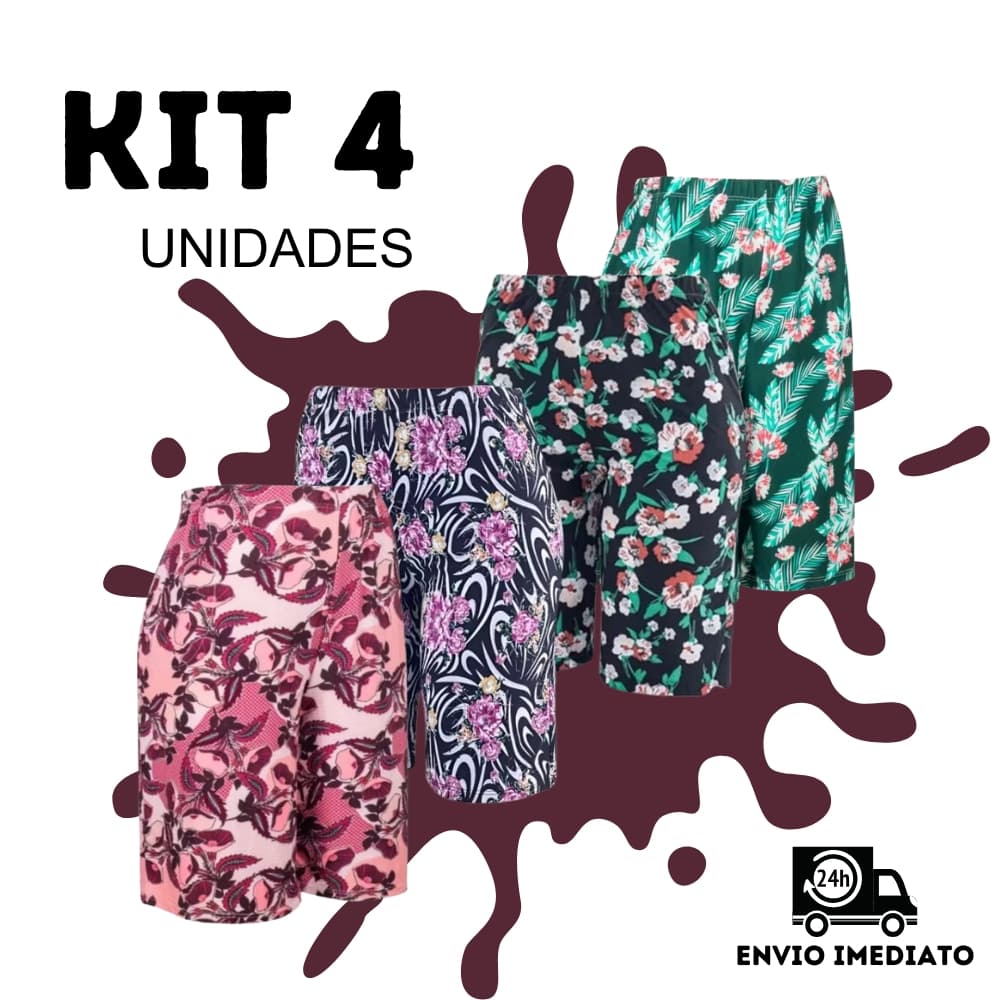 Bermudas de Senhora microfibra Poliéster confortável kit 04 fresquinho casual de malha estampada