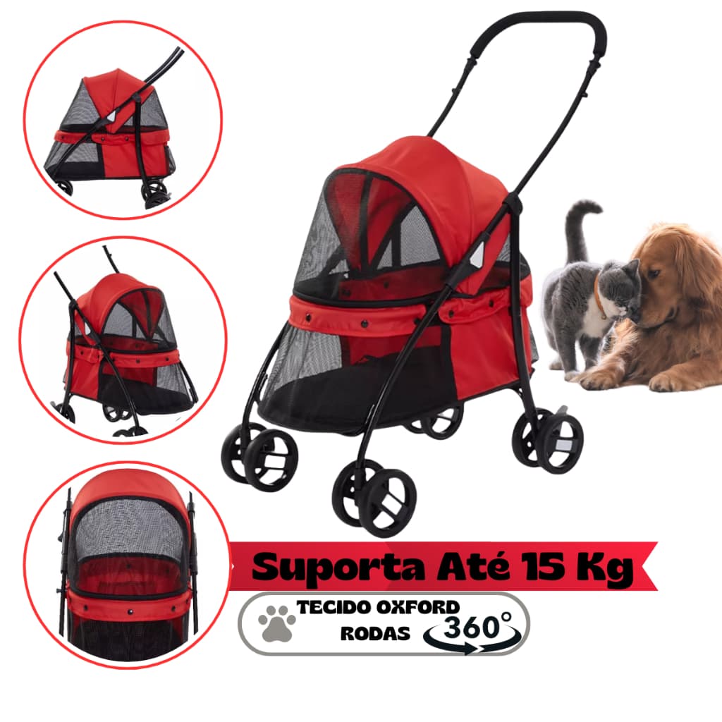 Carrinho Shopping Ventilado Segurança Trava Rodas Giratória 360 Passeio Pet 15kg Espaçoso Cães Gatos 102