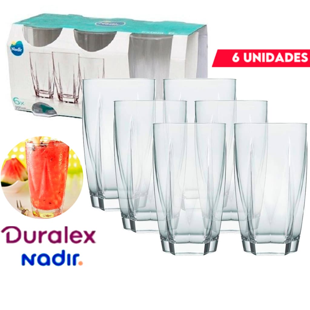 Jogo Kit 06 Copo Long Drink Estela Nadir 460ml Vidro Resistente Suco Bebidas Restaurante Bar Buffet