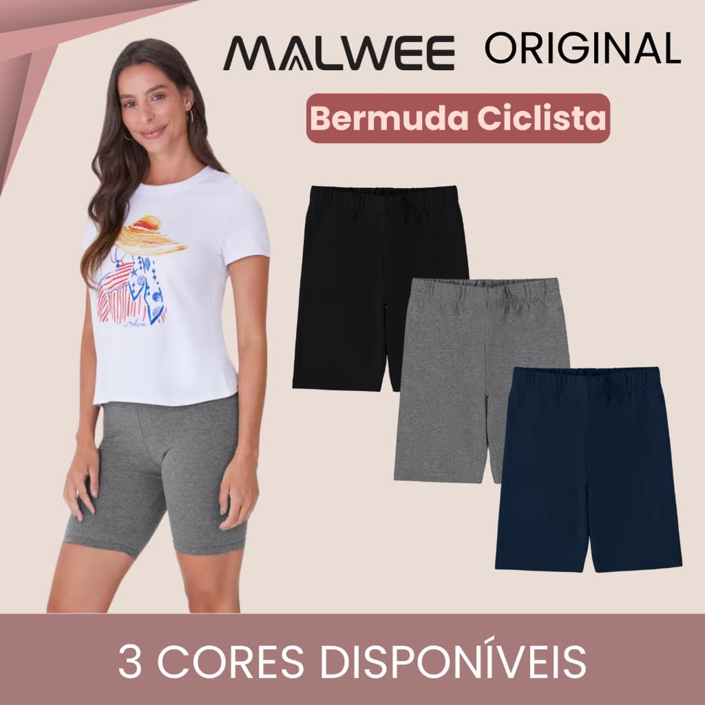 Bermuda Feminina Academia Ciclista Cotton Malwee Básica Algodão Treino