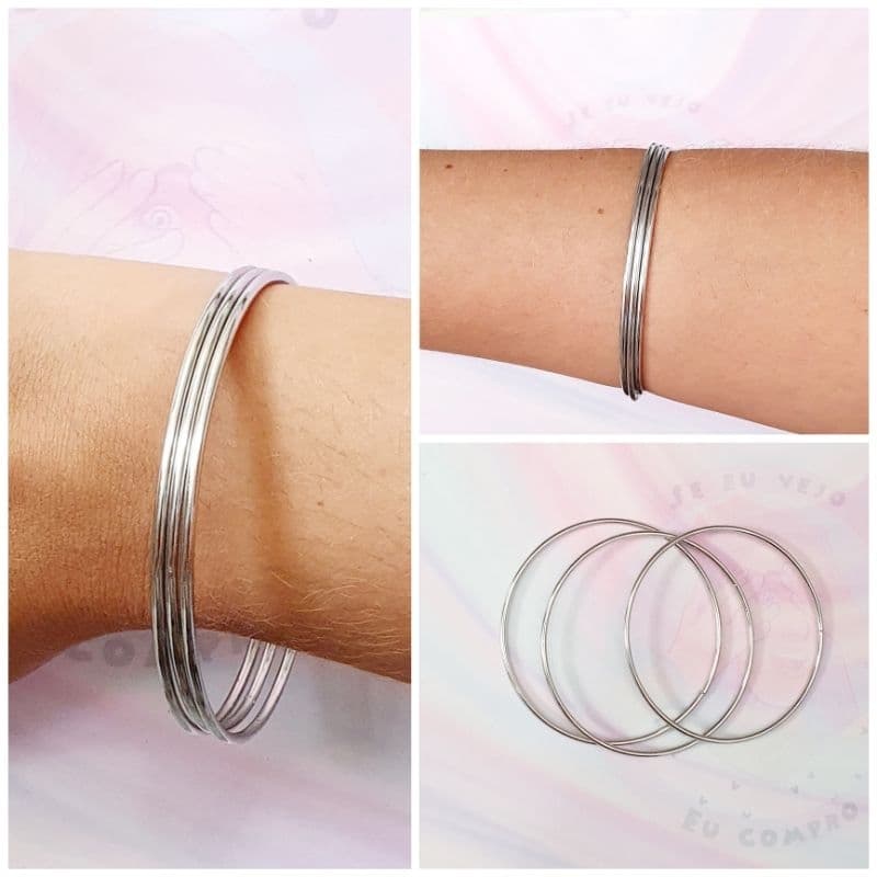 Kit 3 pulseiras aro aço inox cirúrgico pulseira fio bracelete moda feminina
