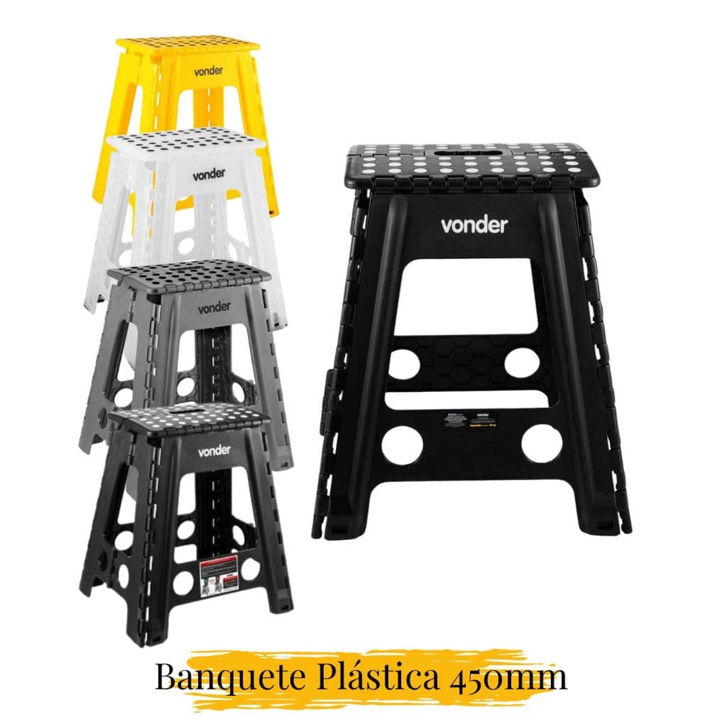 Banqueta Banquinho Dobrável Plástico Vonder 45cm Anti Derrapante Suporta até 150kg