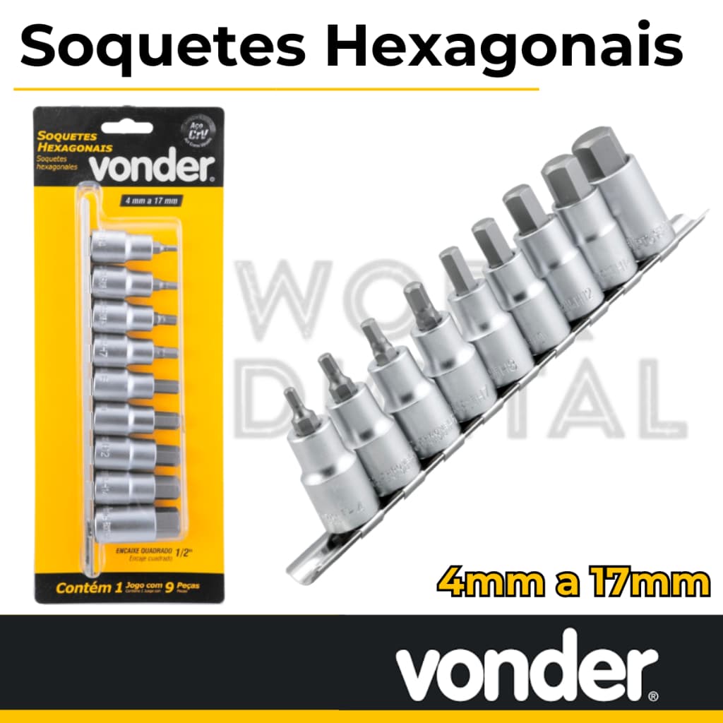 Jogo Soquetes Allen Chaves Hegonal 4mm/17mm Encaixe De 1/2