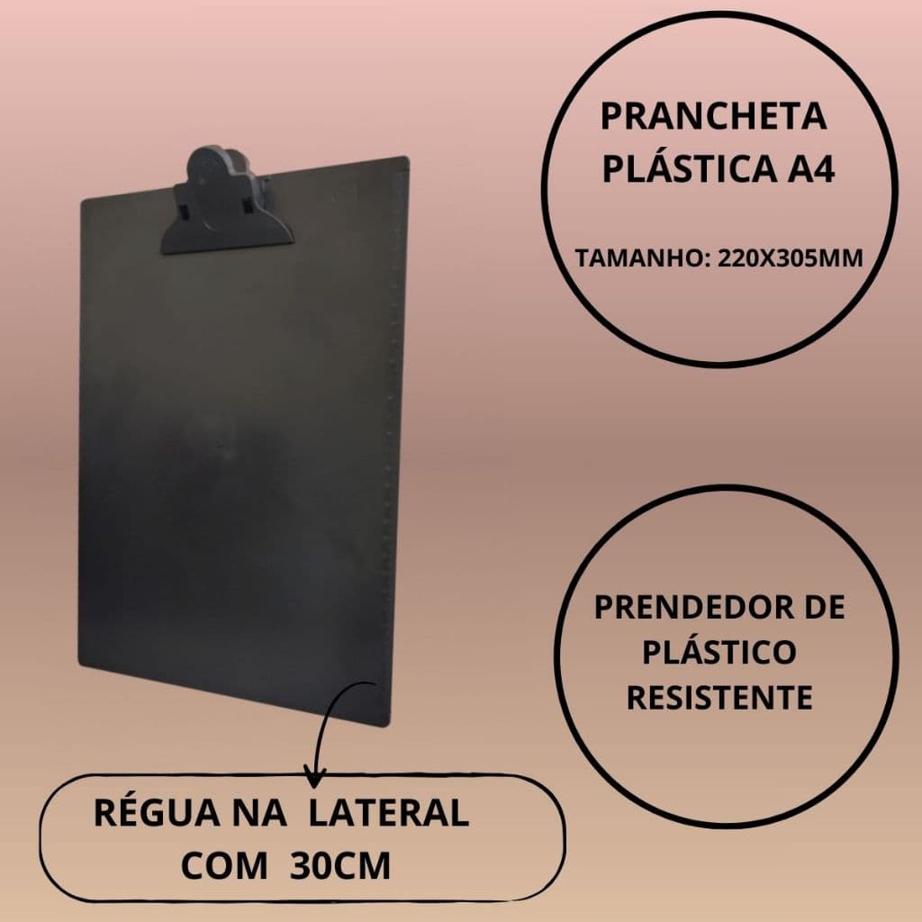 Prancheta A4 C/ Régua Grampo Plástico  Carbrink