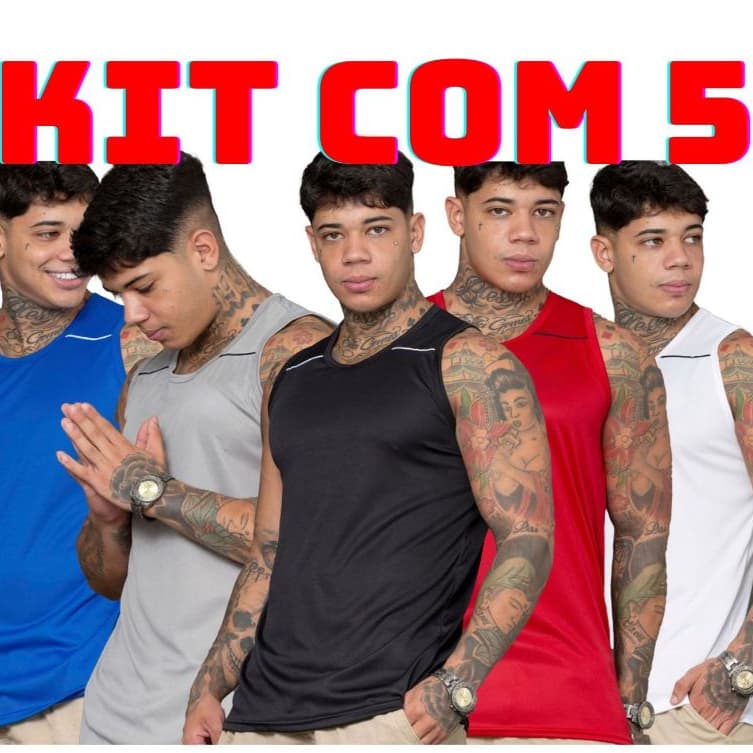 Kit5 Camiseta Regata Dry Fit Masculina - Casual - Treino - Academia - Esportes - Exercícios  Corrida