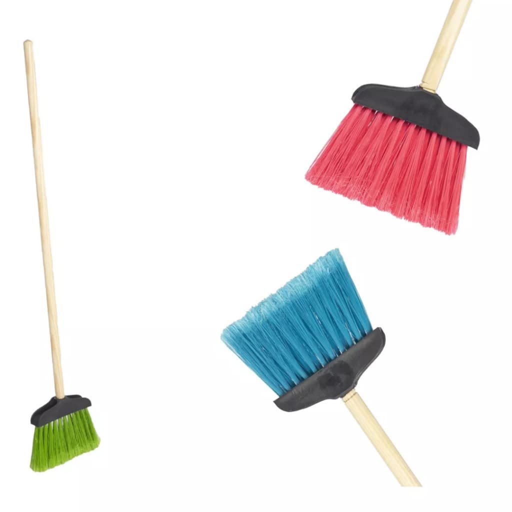 vassoura infantil cerdas macias acompanha cabo cores sortidas  rosa, verde , azul e roxa