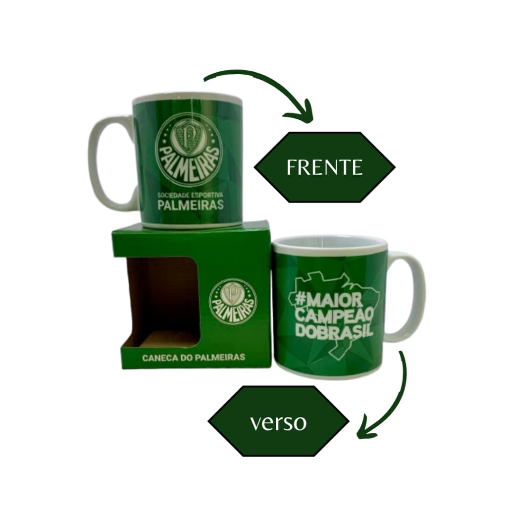 Caneca Time/Palmeiras Maior Campeão do Brasil - Produto Licenciado - MILENO - Porcelana 320m