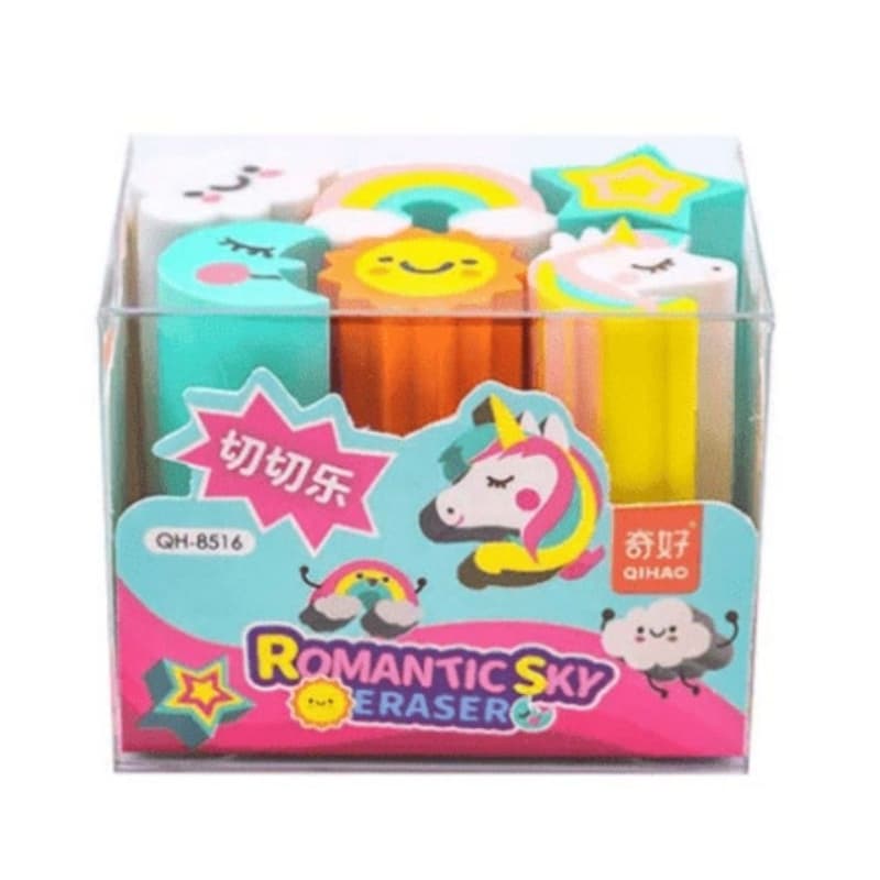 KIT COM 6 Borracha Escolar para Cortar Fatiavel Papelaria Fofa Kawaii Borracha Duravél grande