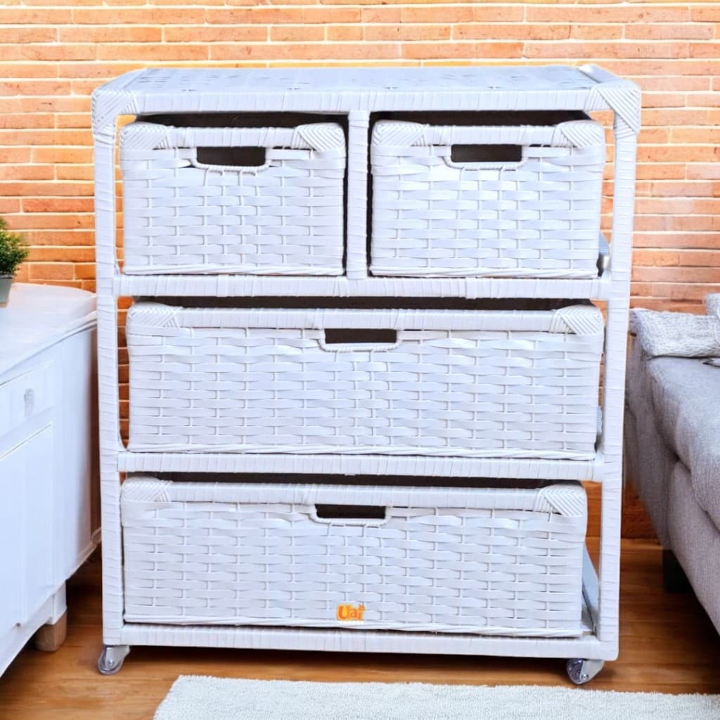 Gaveteiro Organizador Multiuso 4 Gavetas Fibra Sintética 55x33x65 Com Rodas