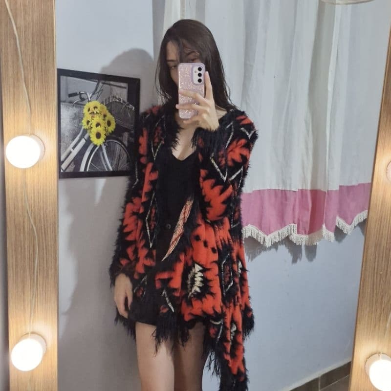 Kimono boho sintético pelinhos hippie