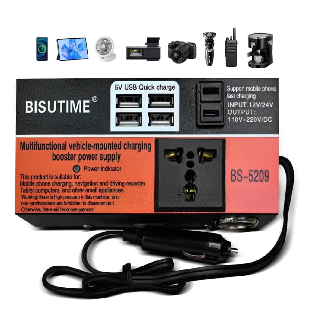 Inversor De Potência Para Carro 12v/24v 110v/220v 4 Usb 200w Mult