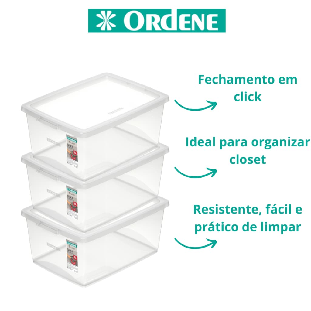 Kit 4 Caixas Organizadora Grande 30L Ordene Disign Moderno Cristal Empilhavel Com Tampa