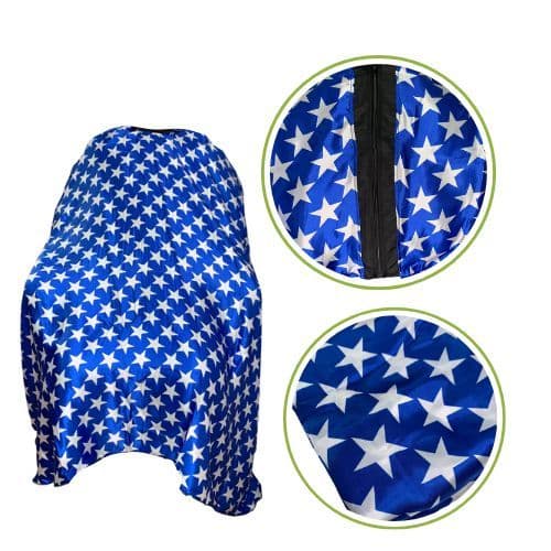 Capa de Corte Para Cabeleireiros em Cetim Estrelas Fundo Azul cod 1257