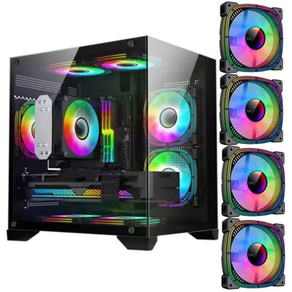 GABINETE MATX GAMER AQUARIO HAYOM GB1790 PRETO 4X FANS LED RGB