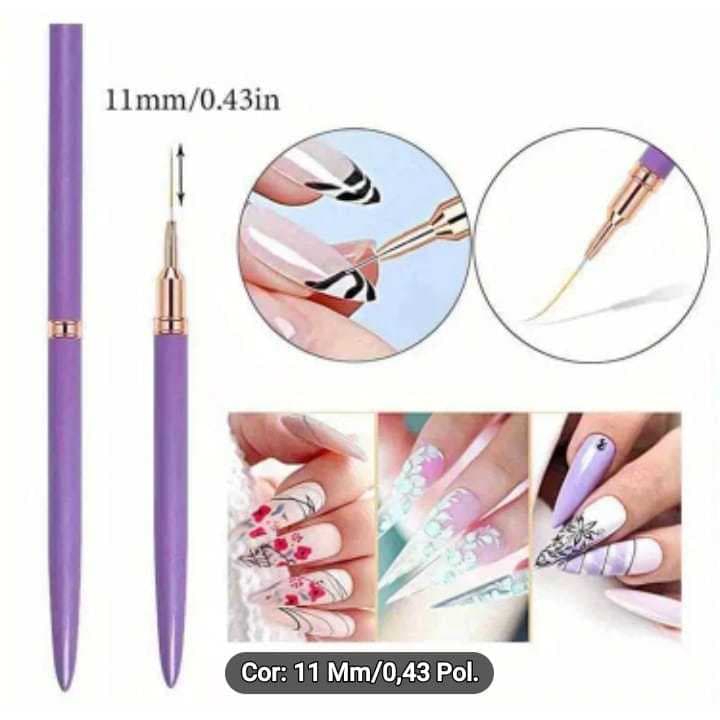 Pincel Delineador Nail Art Roxo Ponta 11mm Profissional Unha em Gel