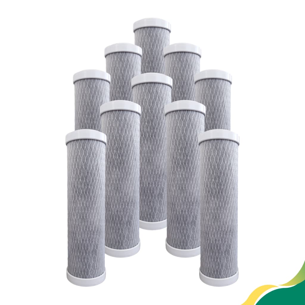 KIT 10 Refis para filtros carvão ativado (block) 9 3/4" bebedouro, ponto de uso, pia