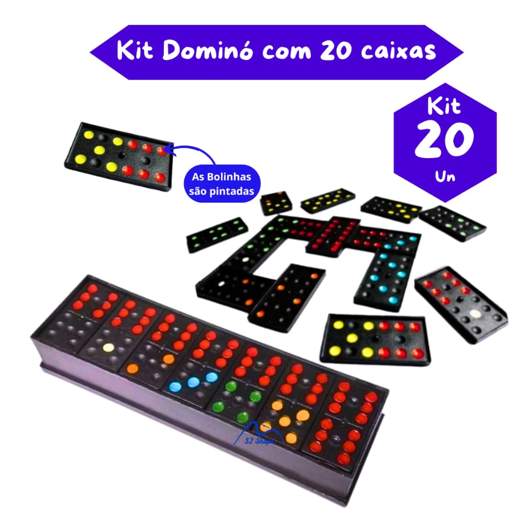 Kit 20 Jogo de Dominó Plástico Infantil Lembrancinha Festa Prenda  Estojo 28 peças bolinhas pintadas