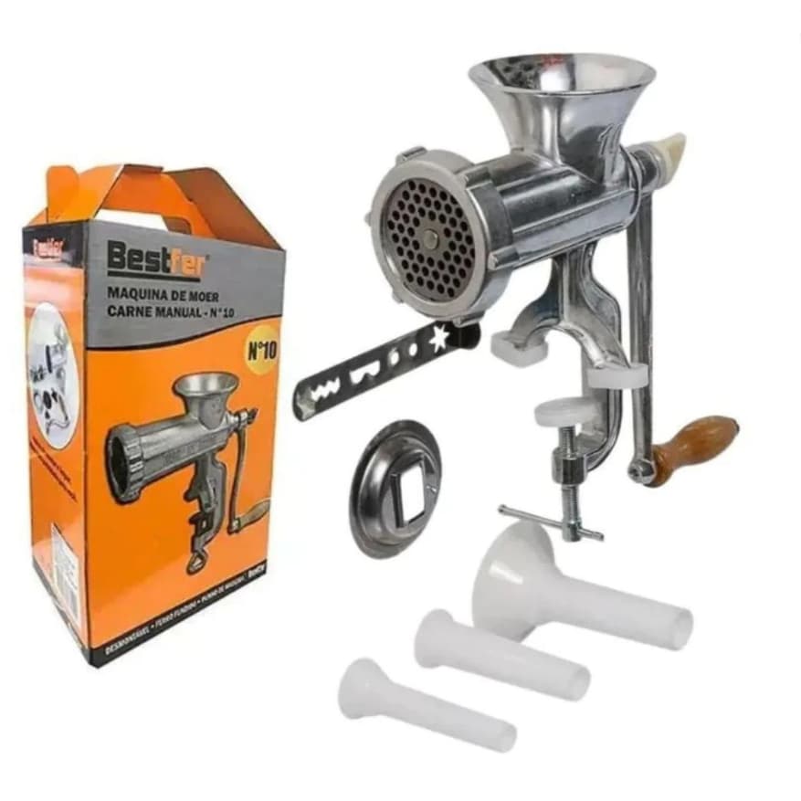 Moedor De Carne N 10 + Funil Para Fazer Linguiça Biscoito Manual Bestfer