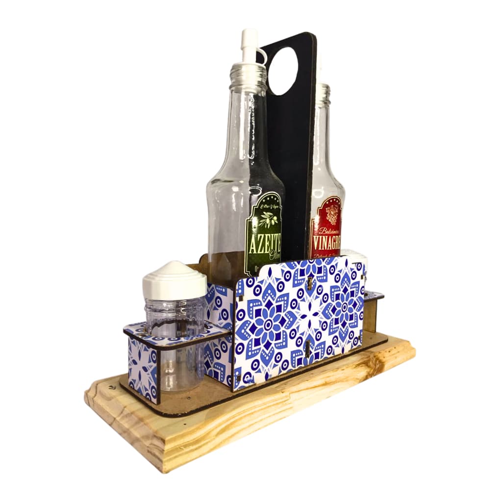 Kit 5 Peças Galheteiro Porta Azeite Decorado Mesa Casa Cozinha Restaurante Lanchonete