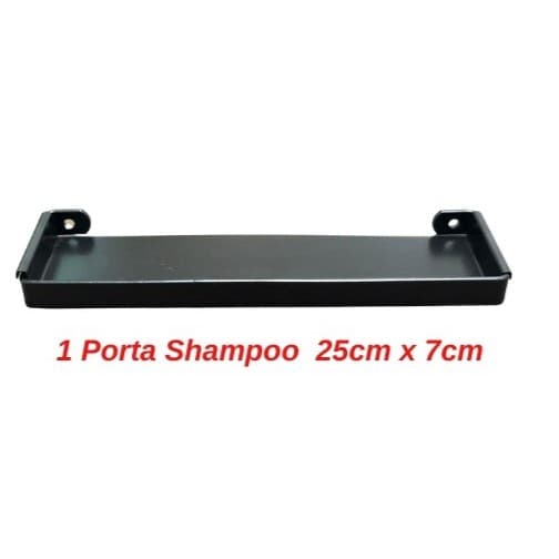 Porta Shampoo Preto Retangular e Porta Sabonete De Parede Para Banheiro Jc