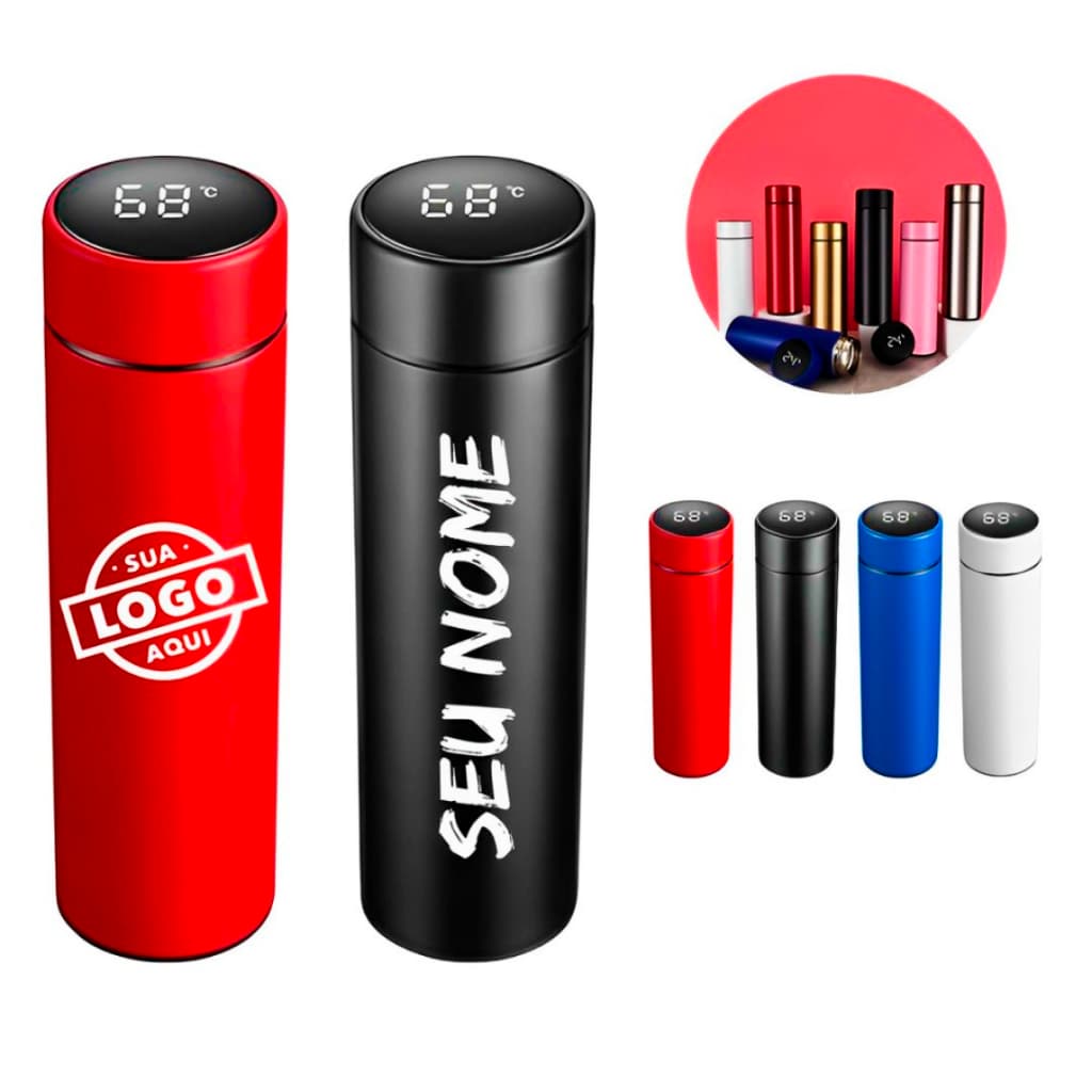 Kit 20 Garrafas Térmica Personalizada com LED inteligente 500ML - Nome, Logo, Desenho, Time