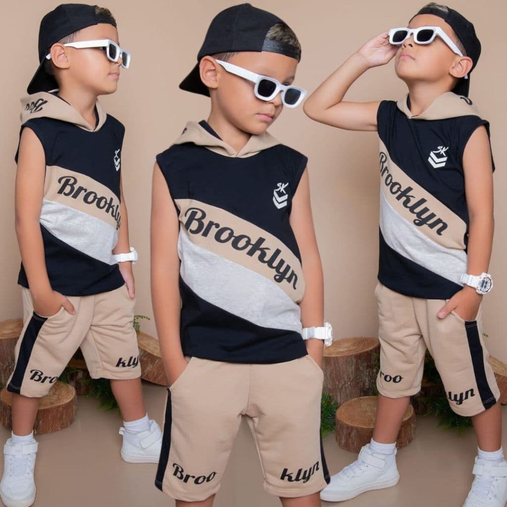 Conjunto Infantil Menino Juvenil Verão estiloso Blusa Bermuda Roupa de Criança  2 ao 14 anos