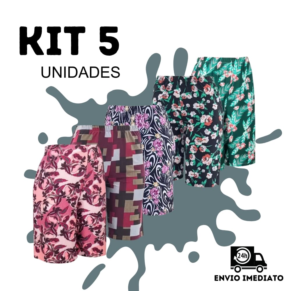 Bermudas de Senhora microfibra KIT 05 Poliéster confortável  fresquinho casual de malha estampada