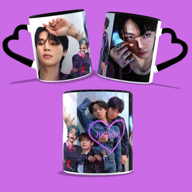 caneca Jikook minkook BTS bangtan boys Kpop alça coração preta