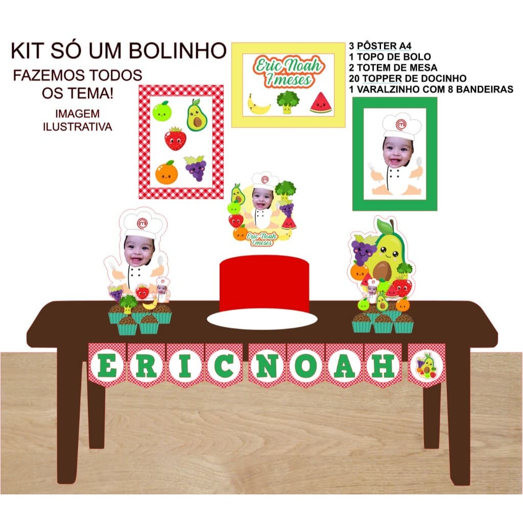 Kit Festa Só um Bolinho Frutinhas - DECORAÇÃO Mesversário todos os temas