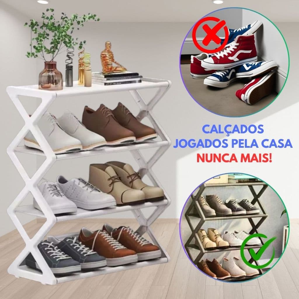 Sapateira Multiuso 4 Andares Organizador 8 Pares de Sapatos Calçados em Plástico e Metal Para Quarto Closet Corredor