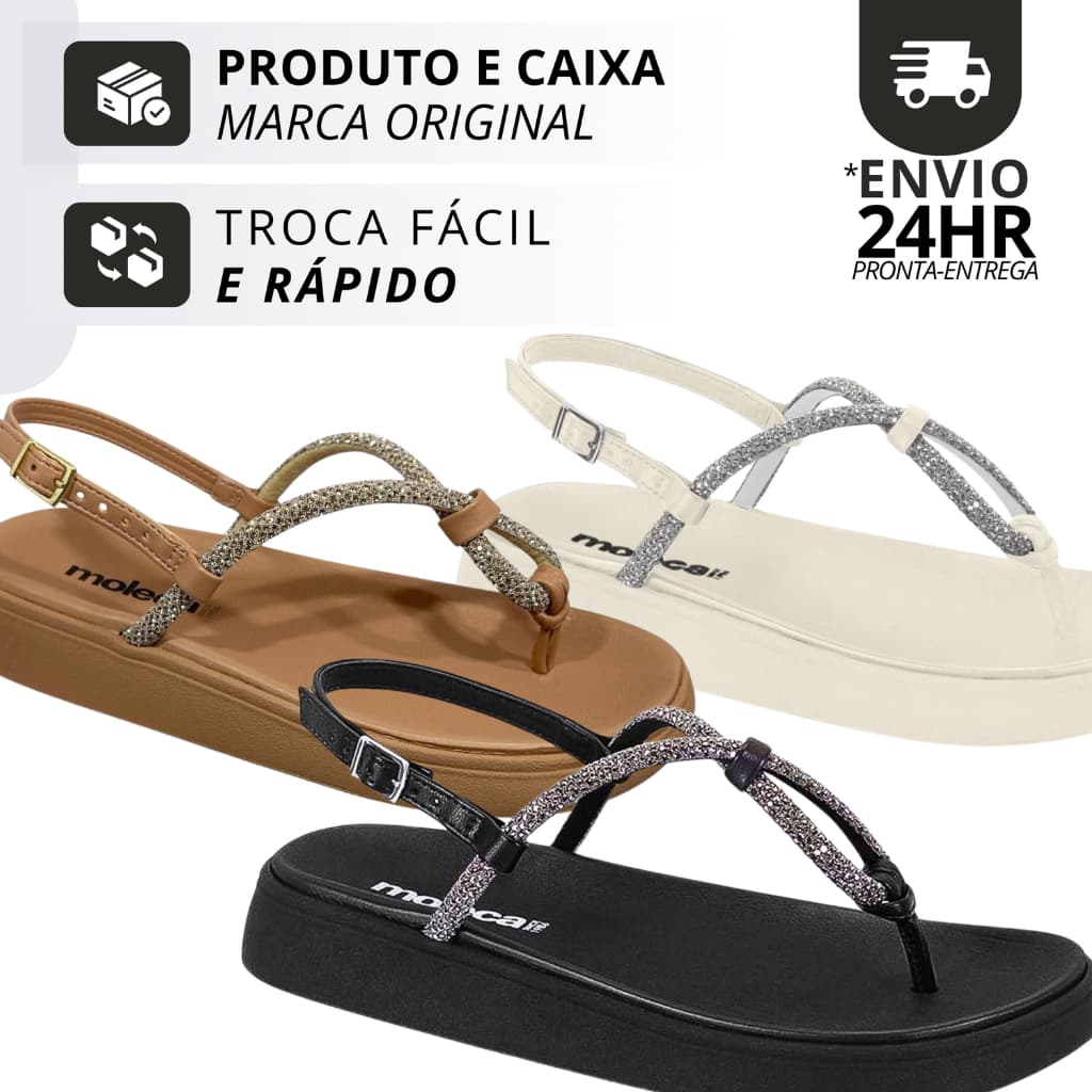 Sandália Feminina Papete Moleca Original Brilho