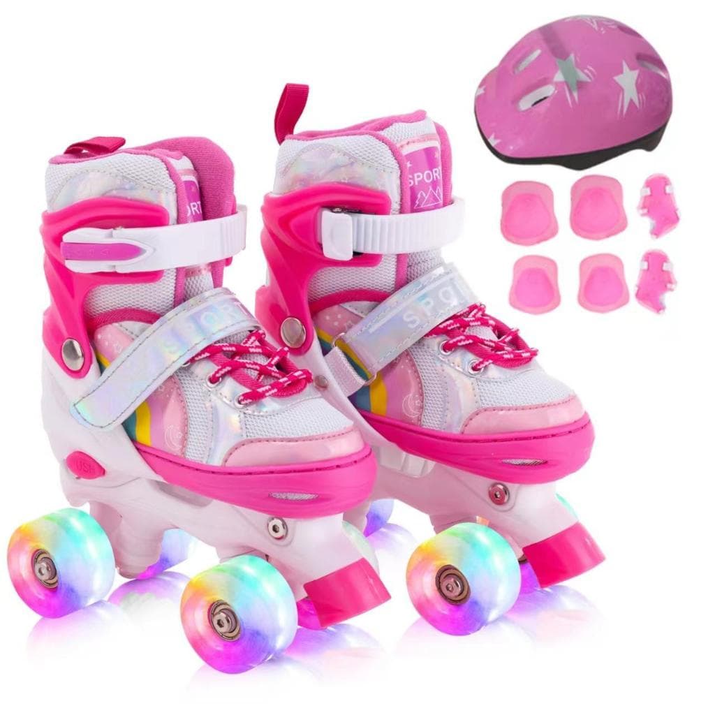 Patins Infantil De 4 Rodas Roxo Sereia Com Luz De Led Com Protecao Patins Criança Menina Promoção