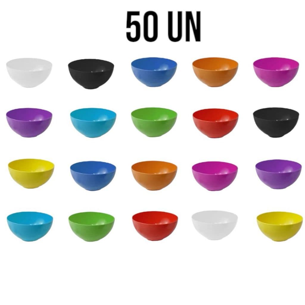 Kit 50 Potes 380ml Tigelas Cozinha Bowl Plástico Cores Vivas Açaí Sorvete Doce Salgado