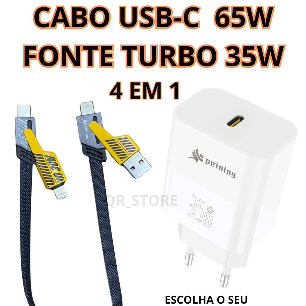 Cabo usb Tipo C 4 em 1 65W Original de Alta Velocidade , Carregador Turbo para iPhone e Android