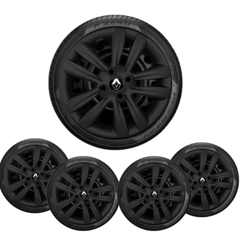 jogo 4 calotas aro 15 Renault Sandero Logan Symbol preto fosco