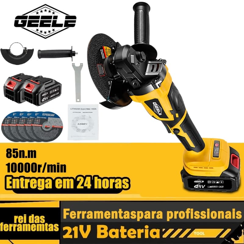 lixadeira Esmerilhadeira Politriz  rebolo Angular 820watts 115mm 4.1/2 10000rpm 21V-Bateria de lítio