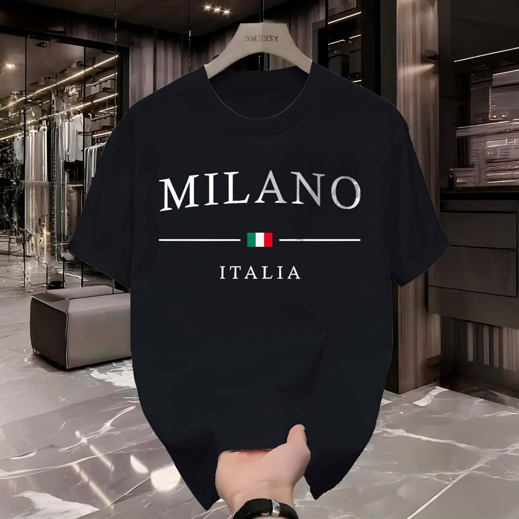 Camiseta Masculina Italia Milano Camisa 100% Algodão T-Shirt Manfinity Street Wear