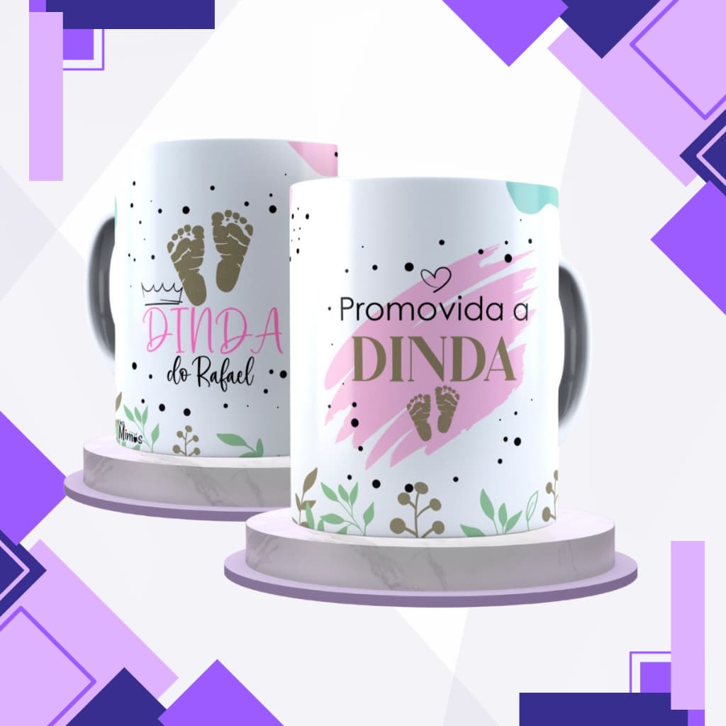Kit 2 Caneca Convite Padrinhos Dinda e Dindo Personalizada Com Nome