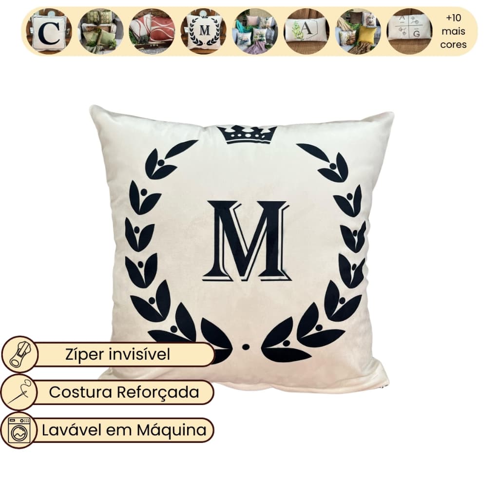 Capa de Almofada de Inicial Letra de A a Z 45x45 cm de Veludo Decorativa Personalizada
