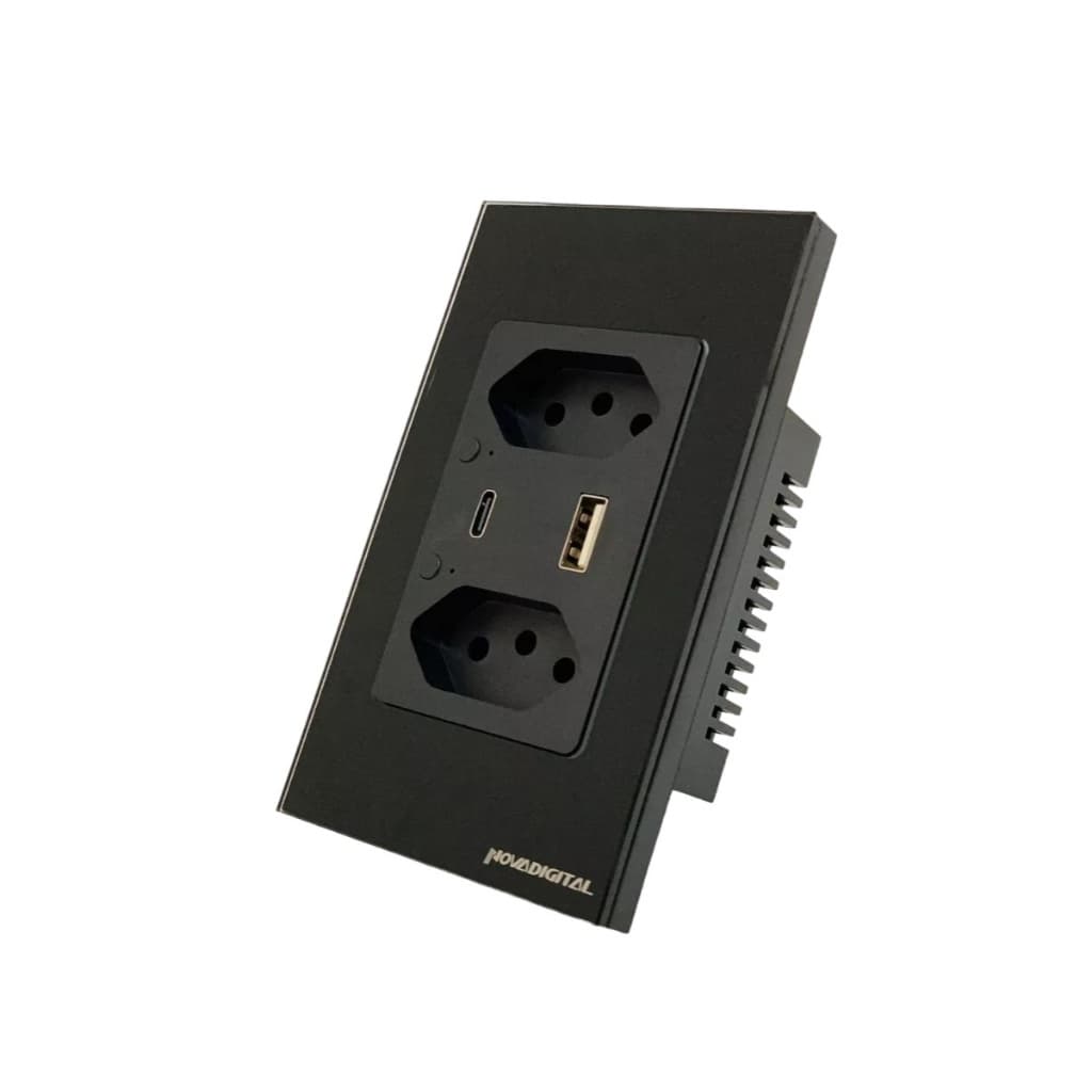 Tomada Dupla Usb C Wifi Inteligente Alexa Tuya 4x2 Nova Digital Preta Original