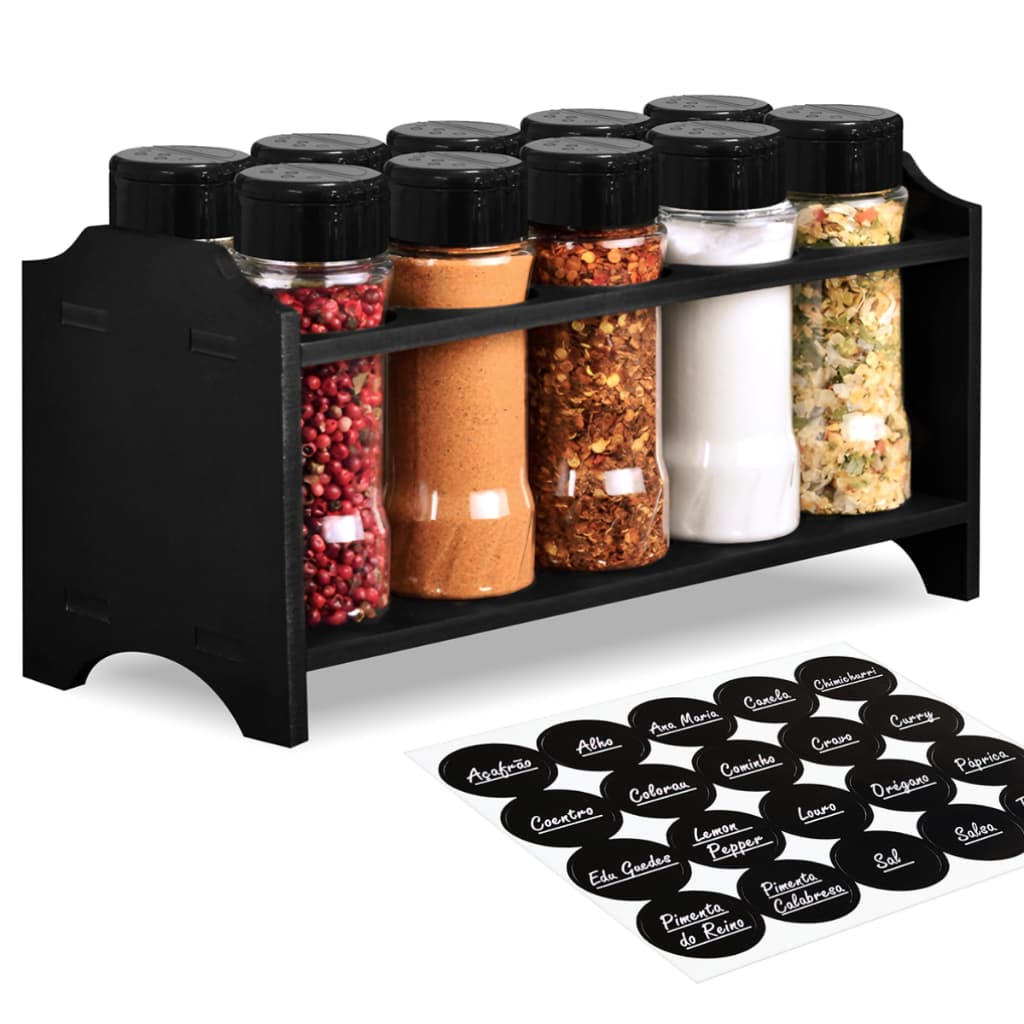 Suporte Berço Tempero Condimentos com 10 Potes 130ml Tampa Dupla + Etiquetas