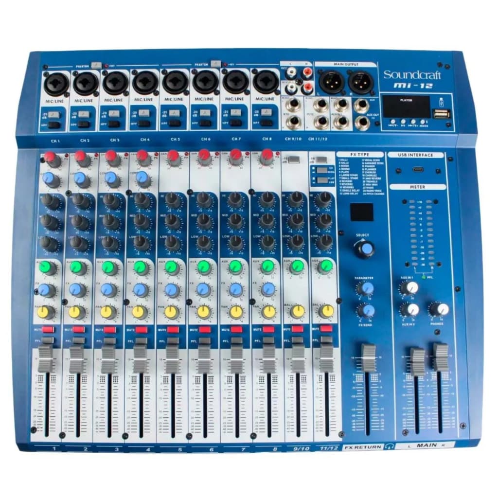 Mesa De Som Console Soundcraft Mi-12 Profissional 12 Canais