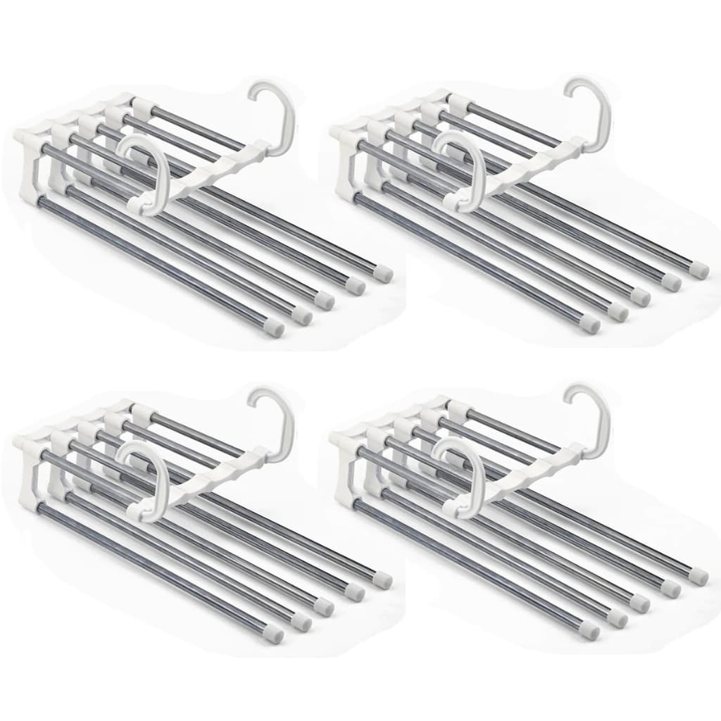 Cabide De Inox 5 em 1 Multifuncional Compacto Para Calça Roupas Com 5 Divisórias Diversas Quantidades Branco