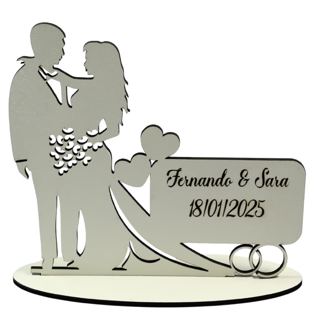 Kit Com 10 Unidades Enfeite De Mesa Lembrancinha Para Noivado Nome Do Casal + Data feito Mdf Branco