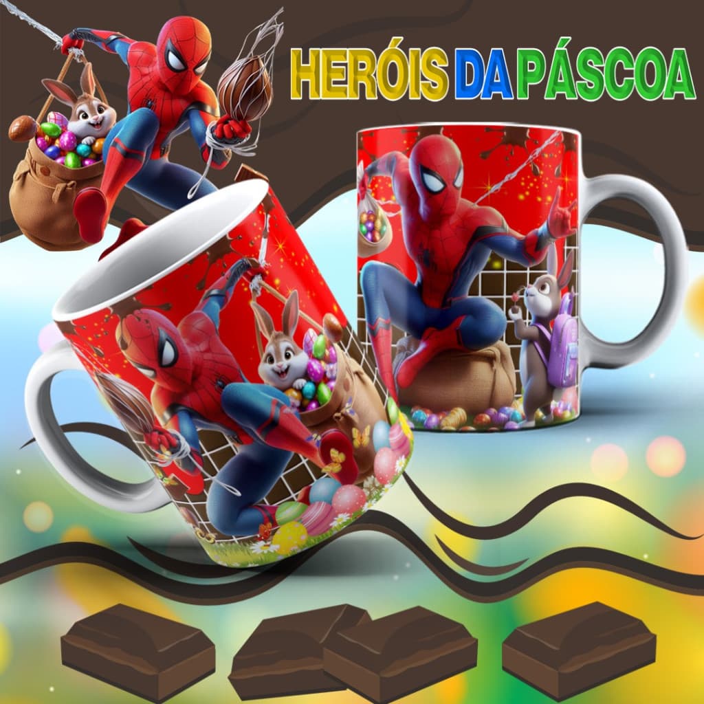 Caneca personalizada Páscoa chocolate com super heróis