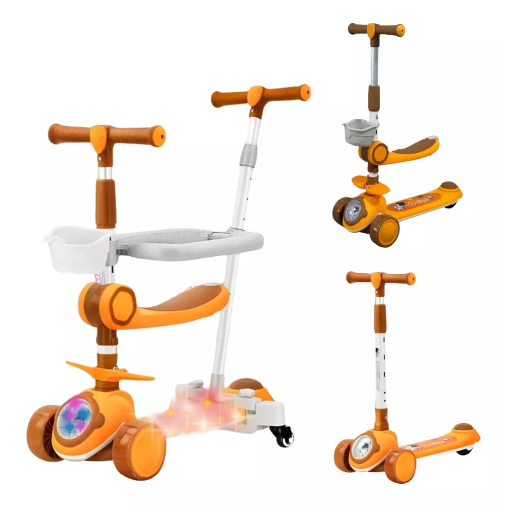 Patinete Infantil 3x1 Com Cestinho Empurrador Guidão 3 Rodas
