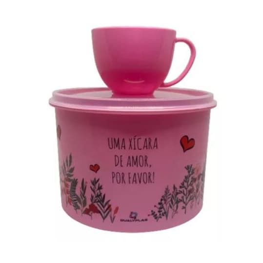 Kit  Pote De Cozinha Com 4 Xícaras De Chá Acrílica Rosa Presente/Dia das Mães