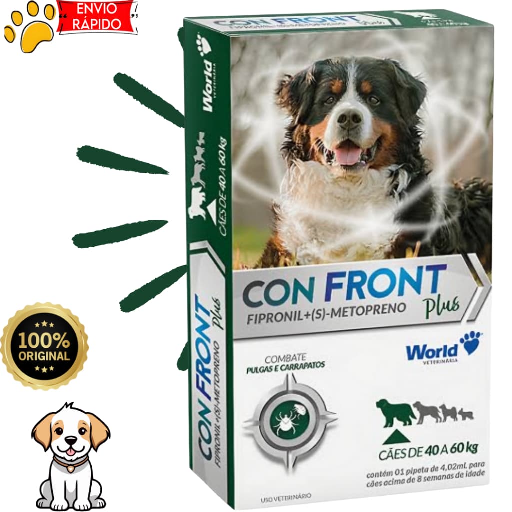 Confront Plus 4,02ml Remédio contra Pulgas e Carrapatos para Cães de 40 a 60kg- Na caixa.