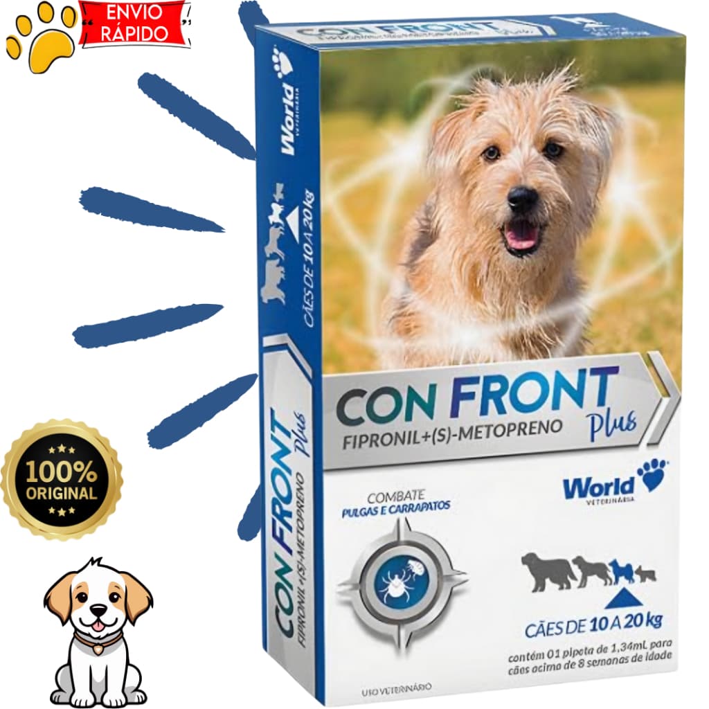 Confront Plus 1,34ml Remédio contra Pulgas e Carrapatos para Cães de 10 a 20kg- Na caixa.