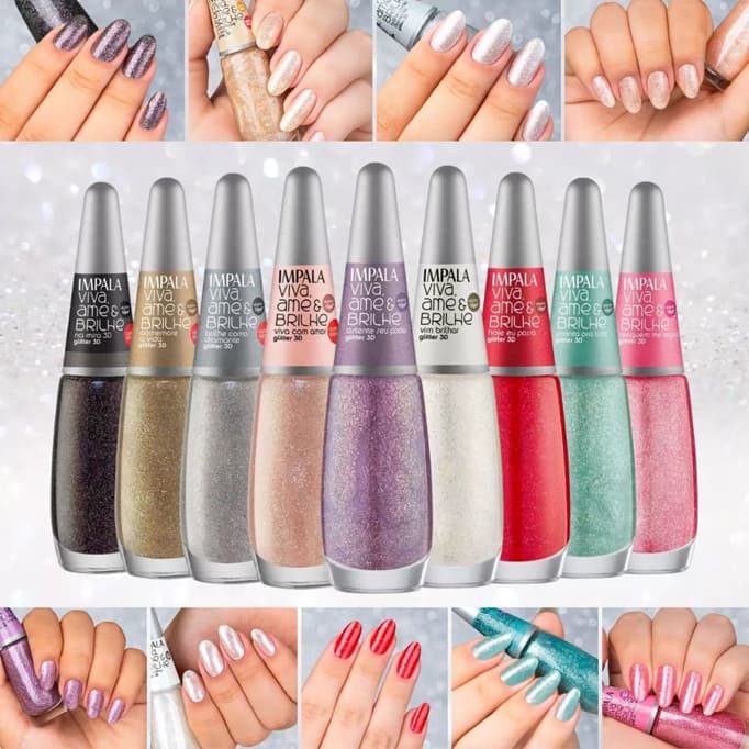 KIT ESMALTE IMPALA GLITTER 3D VIVA AME BRILHE NOVAS CORES